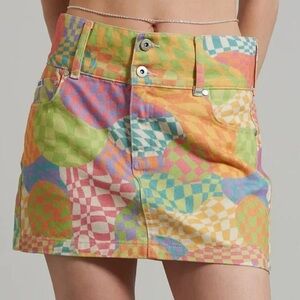 Ragged Jeans size 24 twist mini skirt multiple color geometric print preloved